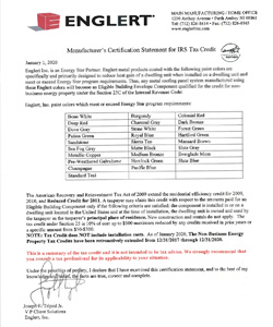 Manufacturer's Certification Statement - Energy Star Tax Credit