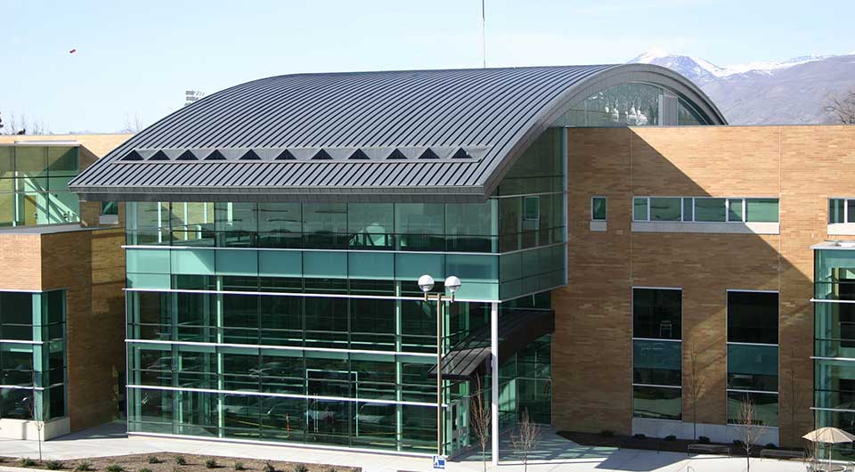 Building with a metal roof installed